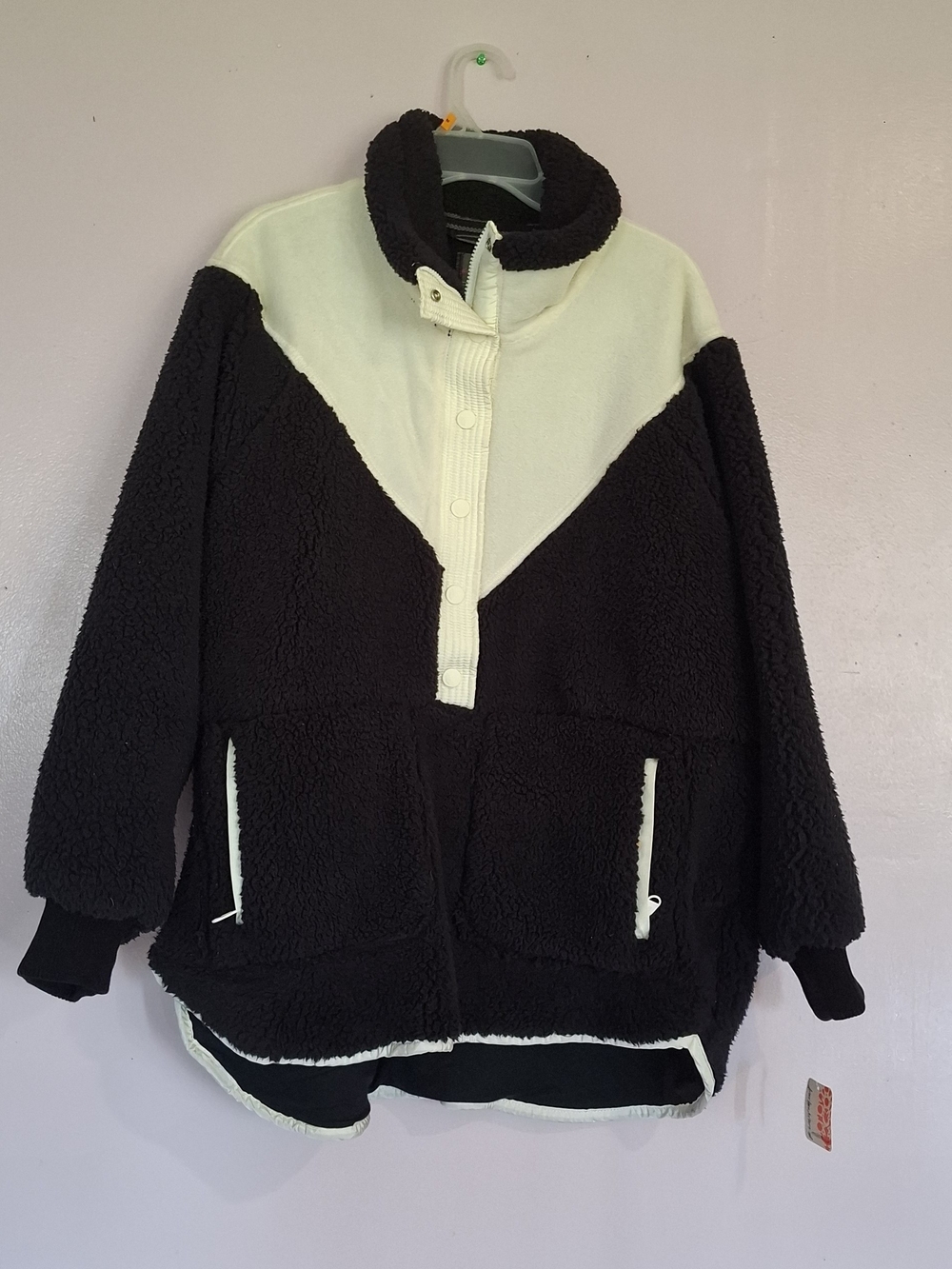 NWT FP Movement Free People Fall to Rise Sherpa Pullover Black Cream Size L